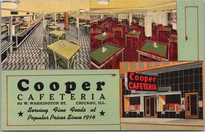 CHICAGO Ill. Postcard COOPER CAFETERIA Washington Street / Curteich. Linen c1943