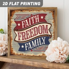 Patriotic USA Faith Freedom Family Wooden Plaque 4th Of July Rustic Home Decor