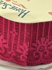 Vintage Home Sweet Home Bright Pink Lace Sewing Ribbon USA 1 7/8" Wide