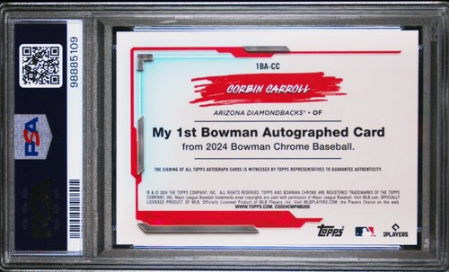 Corbin Carroll PSA 9 Auto 2024 Bowman Chrome My 1st Bowman Orange Dbacks # /25 - Picture 2 of 2