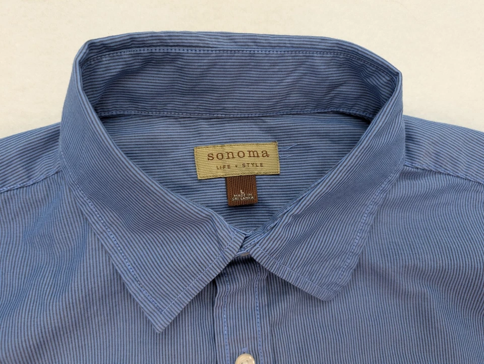 Sonoma Men's Dress Shirt Size L Blue Brown Striped Long Sleeve Button-Up - Image 3 of 4