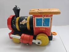 Fisher Price Huffy Puffy Wooden Train Engine #999 Vintage USA Distressed 