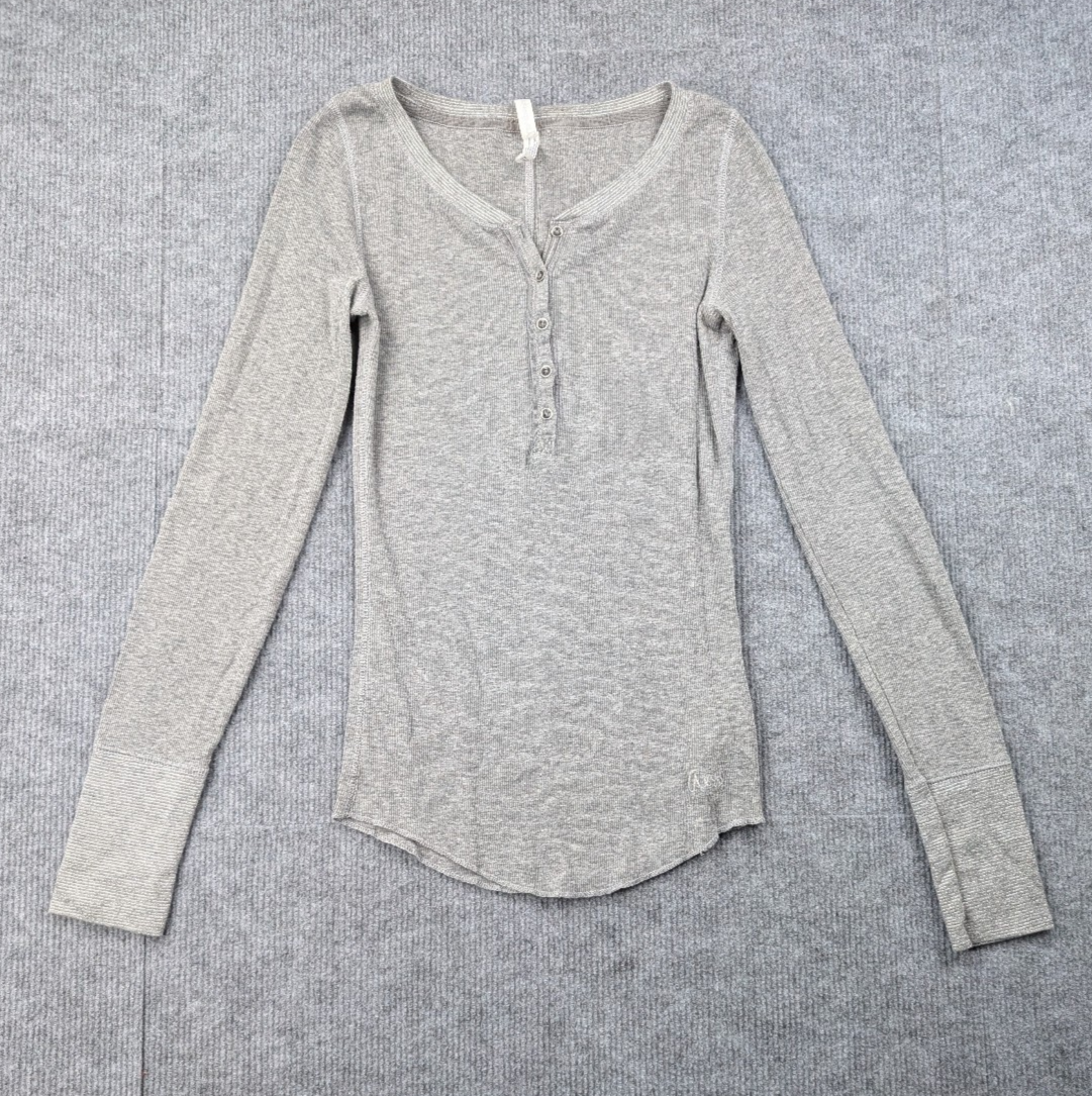 Aeropostale Henley Thermal Shirt Womens Medium Vintage Y2K Gray Layering Bella