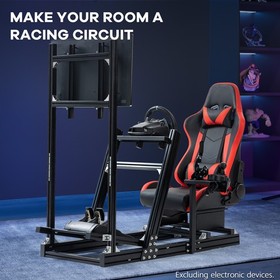 Supllueer 4080Aluminum Racing Sim Cockpit With TVStand Red Seat Fit LogitechG920