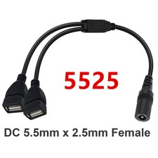 5V 12V DC 5.5mm x 2.5mm Female to Dual USB Female Power Charger Cable Led Light