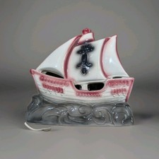 Working Vintage Ceramic Ship TV Lamp 1950's Nautical Boat Light
