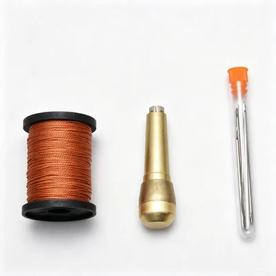 10pcs/set Home-use Sewing Awl Needles W/Copper Handle&45m Nylon Thread - Image 1 of 4