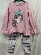 Cynthia Rowley Girls 2Pc Outfit Set Long Sleeve Top Legging Sz M 7/8 Unicorn