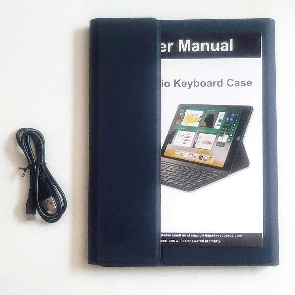 Estuche con teclado portafolio desmontable Yekbee Ultimate azul marino retroiluminado para tableta iPad Foto 4 de 4