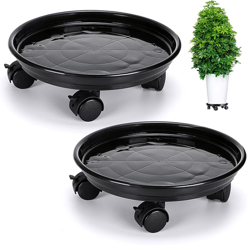 2 Pack 11.8" Plant Pallet Caddy Stand with Lock Wheels, round Flower Pot, Plante