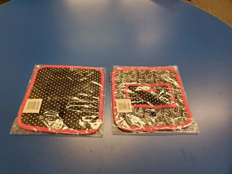 2 Almohadillas para Horno Pampered Chef Paisley Lunares Nuevo Estado - En el Paquete Foto 2 de 4