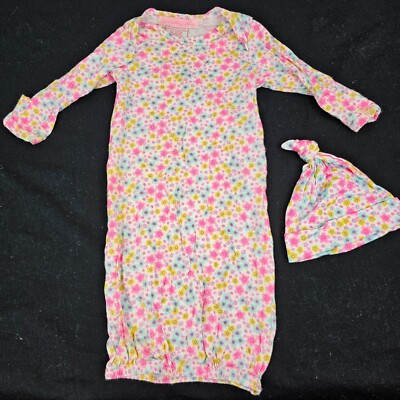 Boutique Baby Gown Pajamas Floral Hat Cap Beanie Set Everyday Nay Modal NB