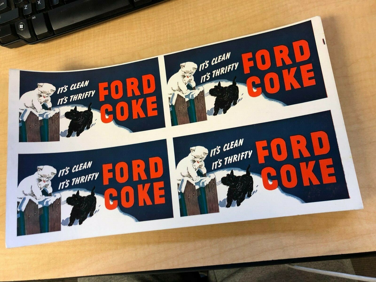 VINTAGE UNCUT 4 WAY SHEET OF FORD COKE INK BLOTTER CAT DOG MOTOR COMPANY COAL S3