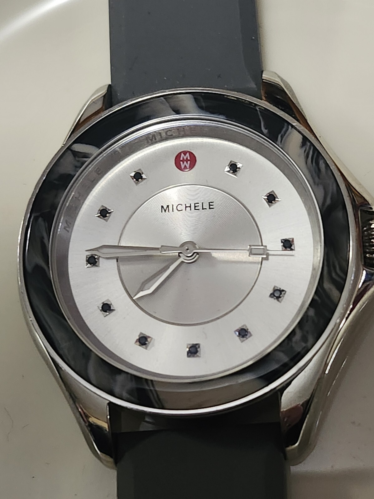 MICHELE Cape Grey Mist Topaz Rubber Womens Watch MWW27A000031