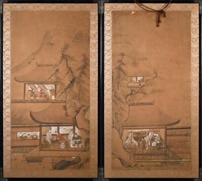 Two Edo Period Watercolor Panels. ''Obtaining Raw Silk from the Silkworm''