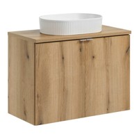 Badezimmer BadmöBel Waschtisch 80Cm Waschbecken Keramik Aufsatzwaschbecken Eiche