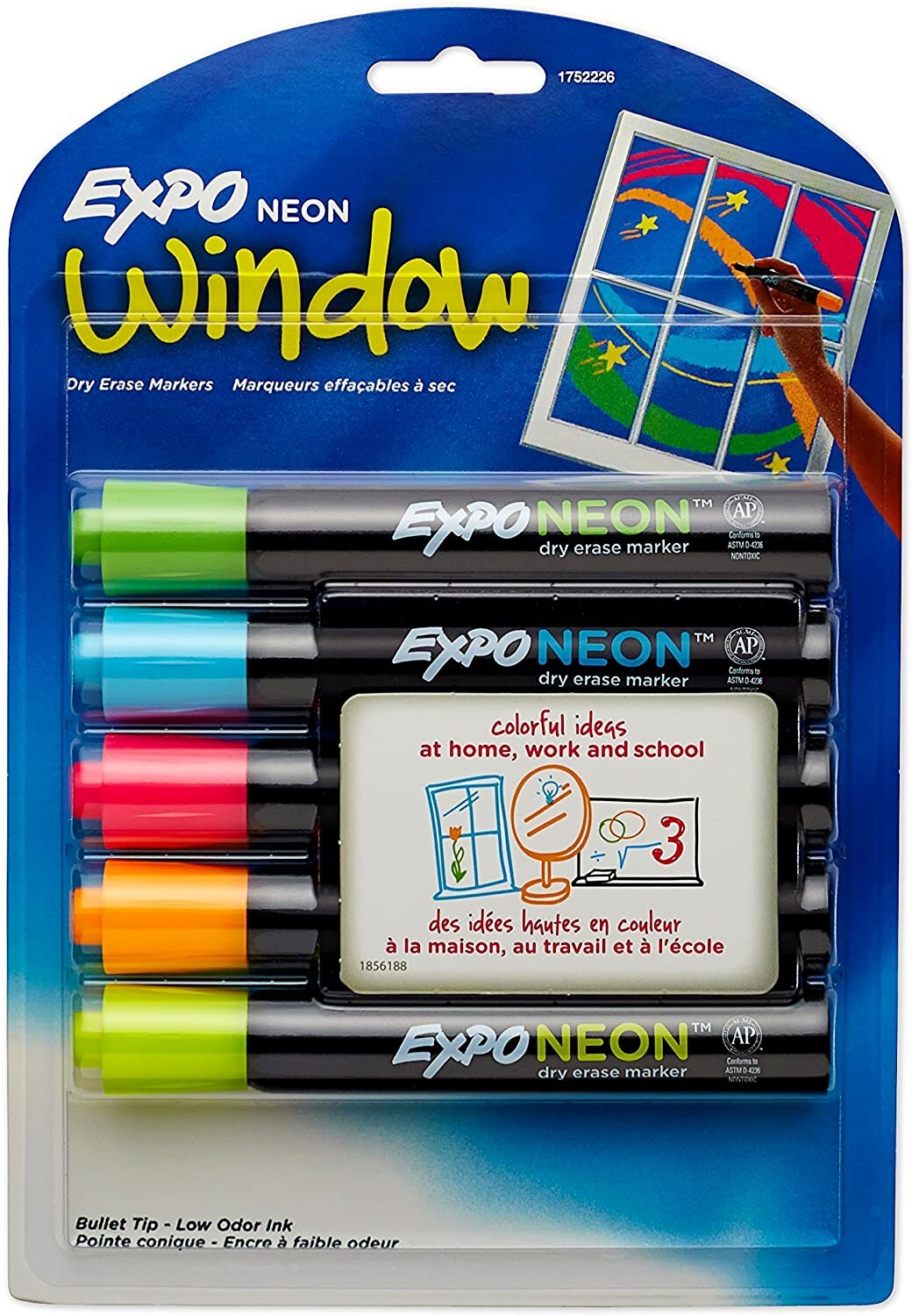 Expo 1752226 Neon Window Neon Dry, Erase Markers, 5 Markers / Pack