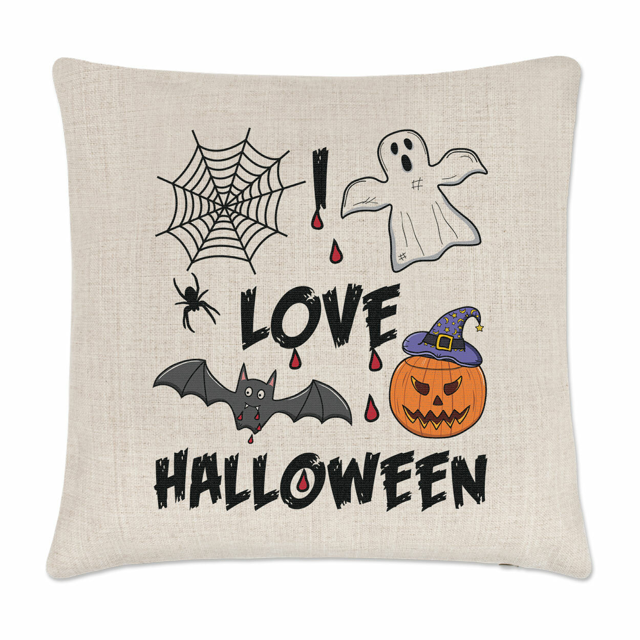 I Love Halloween Cushion Cover Pillow Spooky Ghost Pumpkin Scary Joke Funny