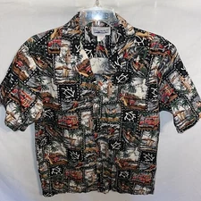 Island Aloha Wear Hawaiian Shirt Mens Size Medium Multicolor Island Scenes