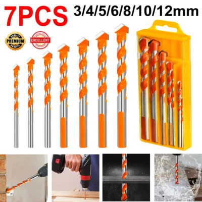 7x Masonry Drill Bit Set Extra Tough Carbide Drill Bits for Stone Concrete Brick