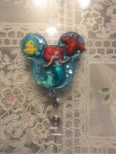 Little Mermaid Ariel And Friends Inspired Glitter Badge Reel/ID Badge Holder