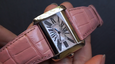 Cartier Divan Ref. 2600 Steel XL Pink Mother of Pearl Dial Limited