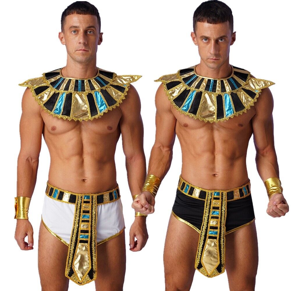 Men's 5pc Egyptian Roman King Cosplay Costume Outfit Egypt Pharaoh Accessory Set
