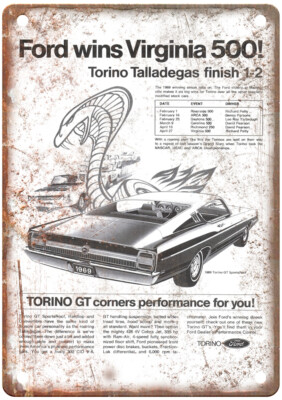 Vintage 1969 Ford Torino GT SportsRoof Ad Retro Look Metal Sign A7860
