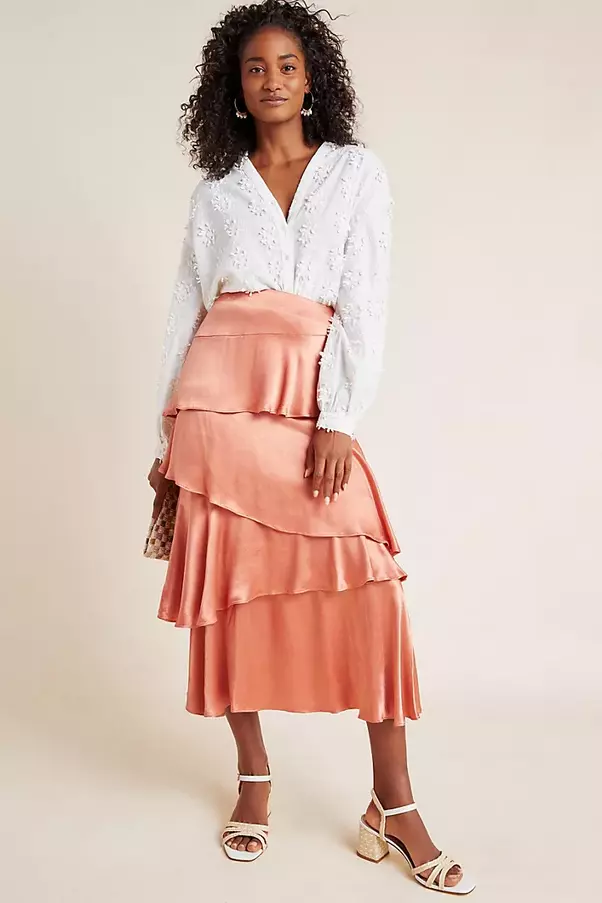 NEW ANTHROPOLOGIE 148 CUPPER CASSIA TIERED MAXI SKIRT BY MAEVE SZ