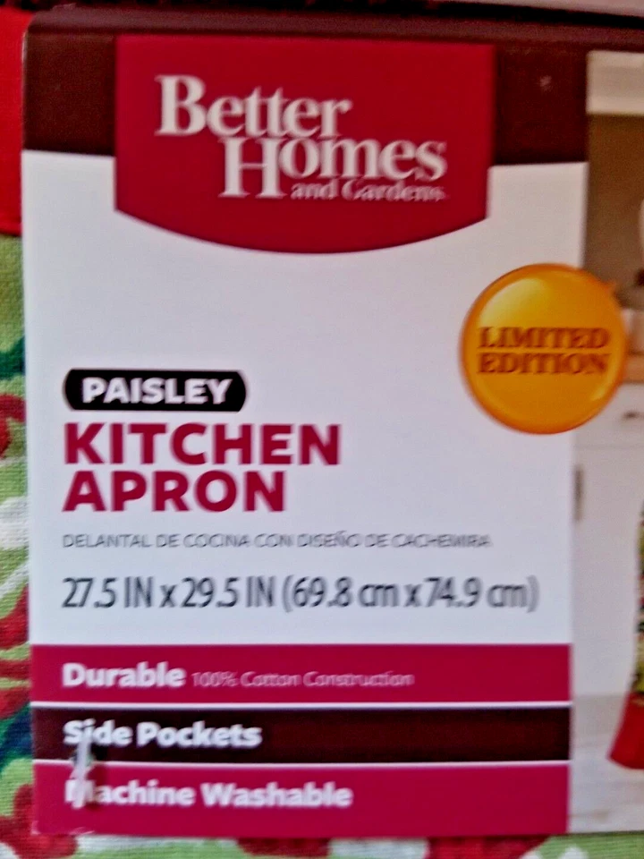 Better Homes & Gardens kitchen apron~paisley~w/ side pockets~red green~New   — 第 3/4 张图片