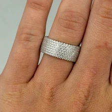 Men's Real Solid 925 Sterling Silver Pinky Ring Eternity Band Wedding Ring Pave