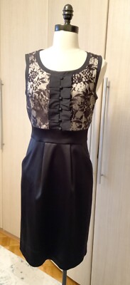 Women's Max & Cleo Black tuxedo style lace top dress, knee Length side pockets 8