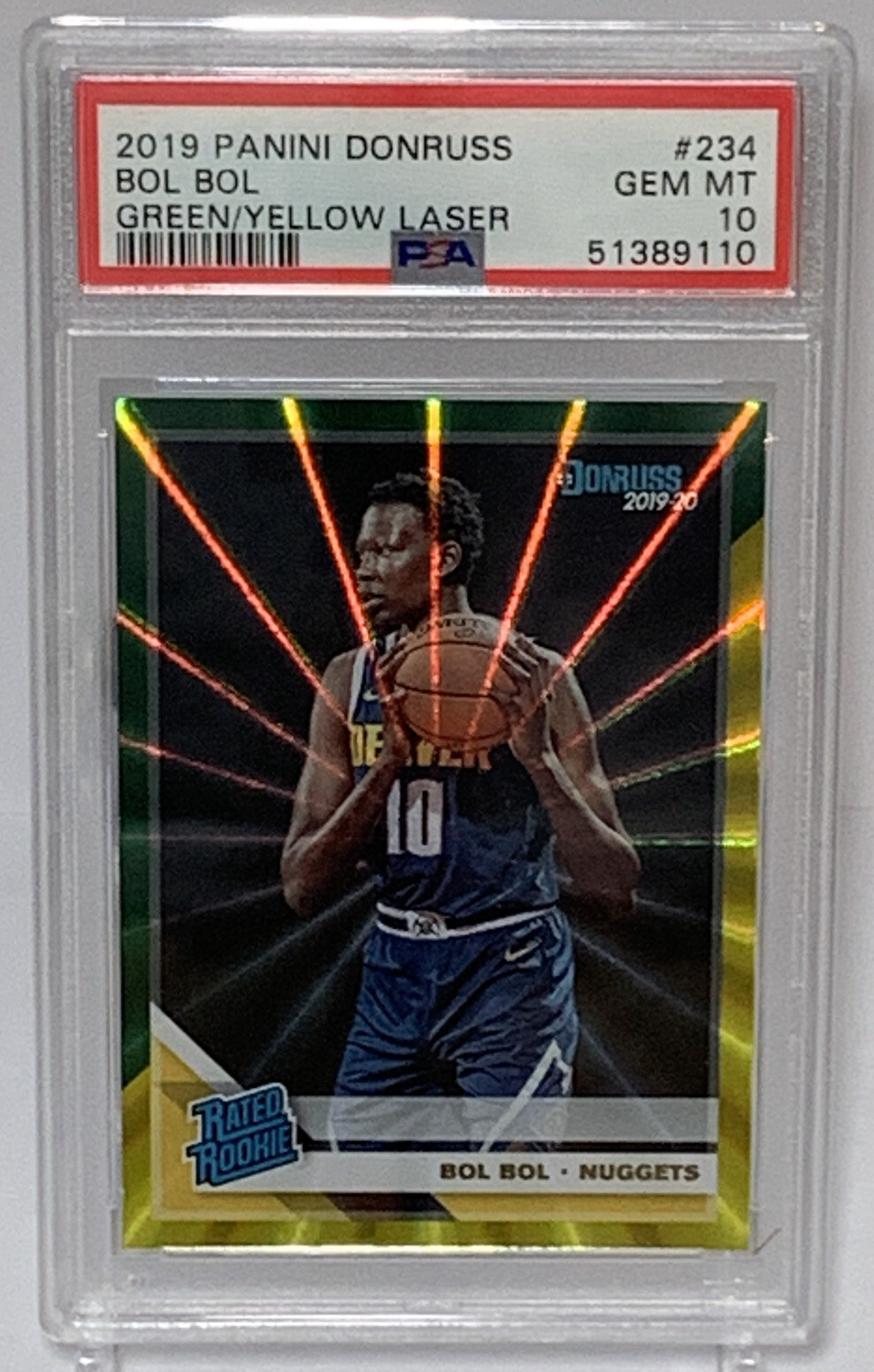 2019 Panini Donruss Bol Bol #234 PSA 10 Green/Yellow Laser Denver Nuggets