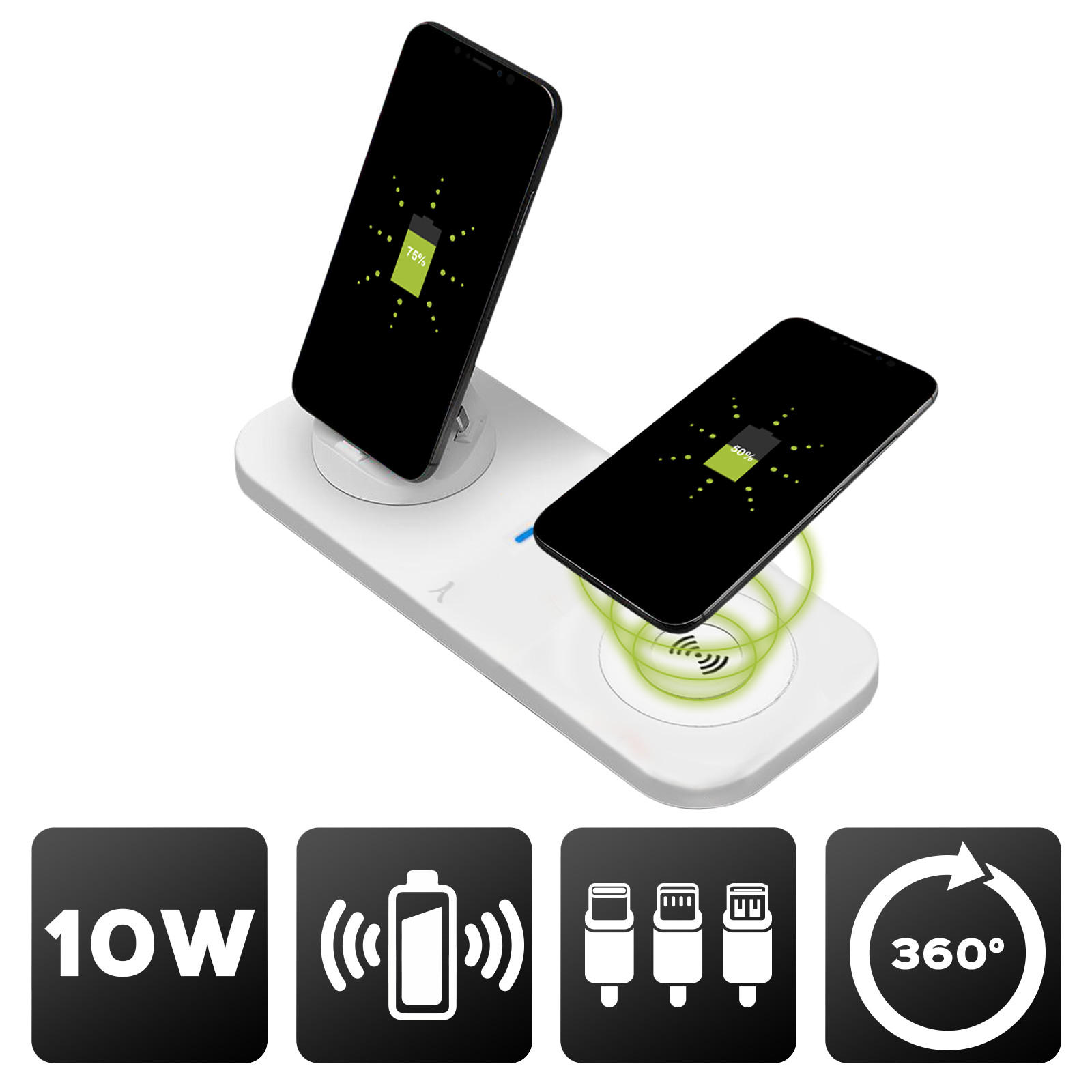 Station de charge universelle 4 en 1 Akashi avec chargeur sans fil Qi induction multi-support