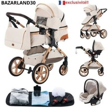 Poussette 3 en 1 Bébé Combinée Siège-Auto Nacelle Trio Réversible Réglable.Blanc