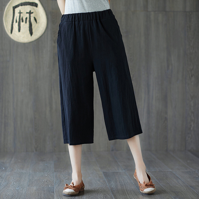 Lady Cotton Shorts Knee Length Pants Trousers Casual Loose