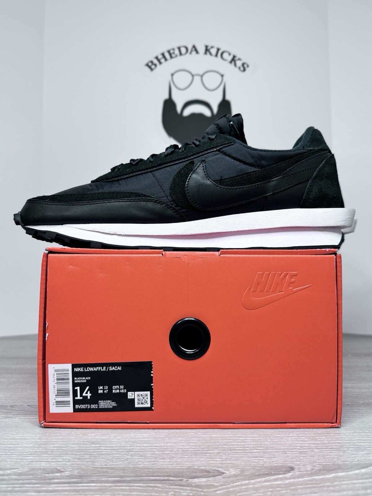 SACAI X NIKE Taglia 14 Nike sacai x LDWaffle Nylon Nero BV0073 002 Uomo Usate Og