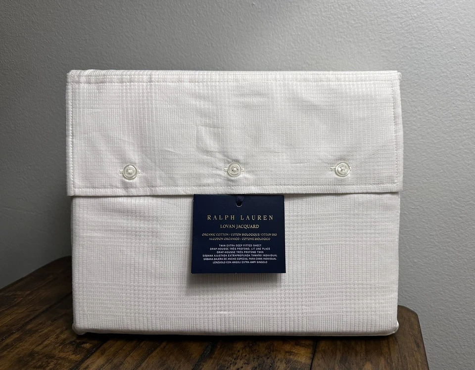 Sábana Ajustable Ralph Lauren Doble Lovan Jacquard Like Glen Cuadros Pergamino Orgánico Foto 2 de 3
