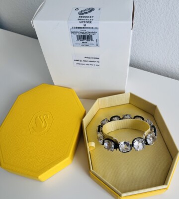 New Swarovski Harmonica Bracelet Black With Cushion Cut Clear