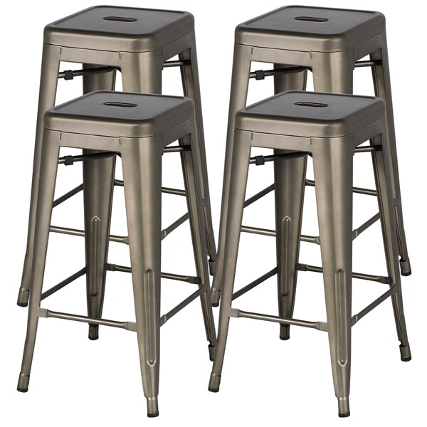 Set of 4 Metal Bar Stools Counter Bar Stool Restaurant Stackable Chairs ...