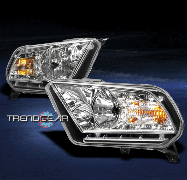 2010-2014 FORD MUSTANG BASE/GT DRL LED CRYSTAL HEADLIGHT LAMP CHROME SIGNAL