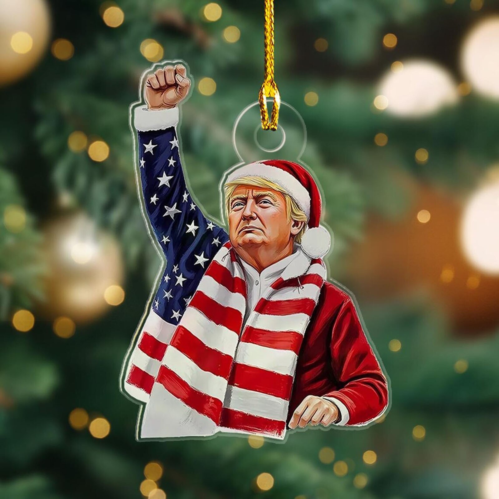 Patriotic Donald Trump 2024 Christmas Ornament Acrylic Tree Decoration Gifts 2D
