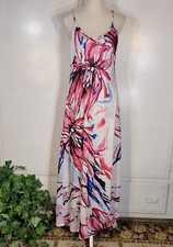 Womens XL Maxi Dress spaghetti strap abstract floral Stretch Sling Dress