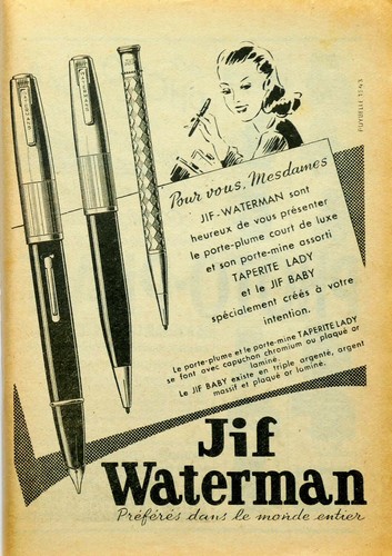 Publicité papier STYLO JIF WATERMAN mai 1950 P1025937