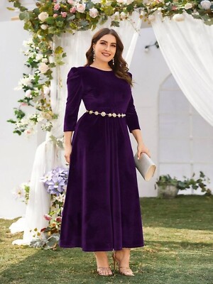 Fall Velvet Dress for Women Midi dress Purple Formal dress Plus Size dress  UK