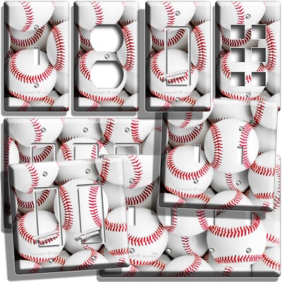 WHITE BASEBALL BALLS RED STICHES LIGHT SWITCH OUTLET WALL PLATE SPORT ROOM DECOR