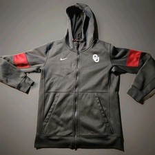 OU Oklahoma Sooners logo Gray Full Zip Hooded Nike Jacket Mens Medium