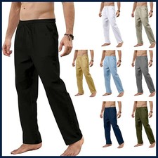 Men Cotton Linen Pants Loose Breathable Casual Solid Color Yoga Trousers