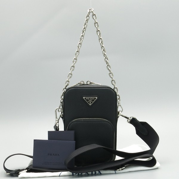 Prada Saffiano Leather Black Crossbody Bag with Silver Logo