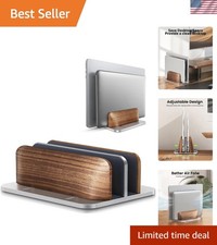 Adjustable Dual-Slot Vertical Laptop Stand - Wood Aluminum Design
